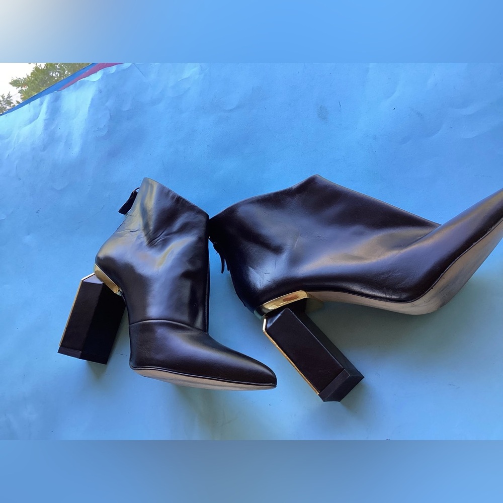 Zara  bootie with black and gold heel